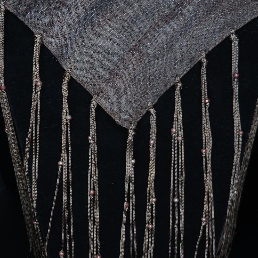 Triangular Brown Shawl With Fringe - image 4